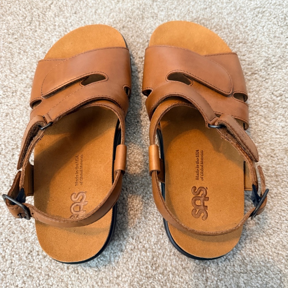 SAS Huggy Leather Comfort Sandals Women 8.5 W Tan Tripad Walking Shoes New - Picture 5 of 7
